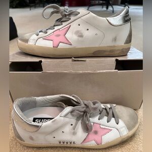 Women’s Golden Goose super star classic Sneakers with Pink Star and Gray Accents